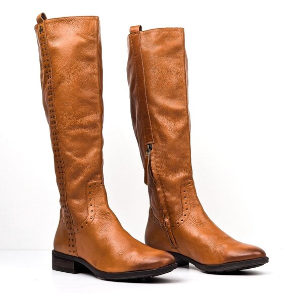 Sam Edelman Women Prina Zip Brown Leather Studded Riding Knee Boots size 8.5 - Picture 1 of 9
